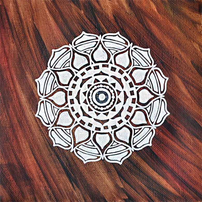 Bílá mandala na plátně 20x20cm, akrylové barvy